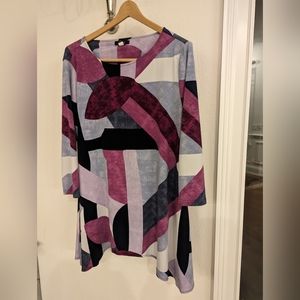 Alfani Tunic Handkerchief Hem Jersey 3/4 Sleeve Pullover Scoop Neck Sz L purple